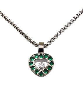 Chopard 18K White Gold Emerald & Diamond Heart Pendant Necklace w/COA #24782